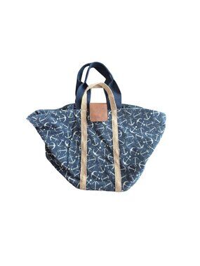Nautical Anchor Print Canvas Tote Bag With Dual Handles